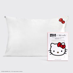 Kitsch x Hello Kitty Satin Pillowcase in Ivory Kitty Bow